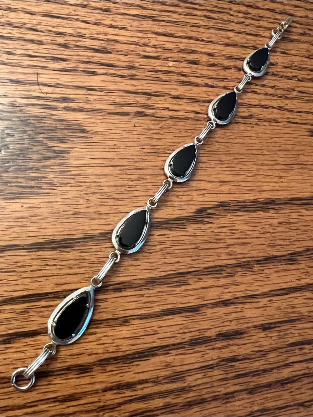 Vintage Sarah Coventry Sterling Silver Teardrop Black Stone Onyx Bracelet